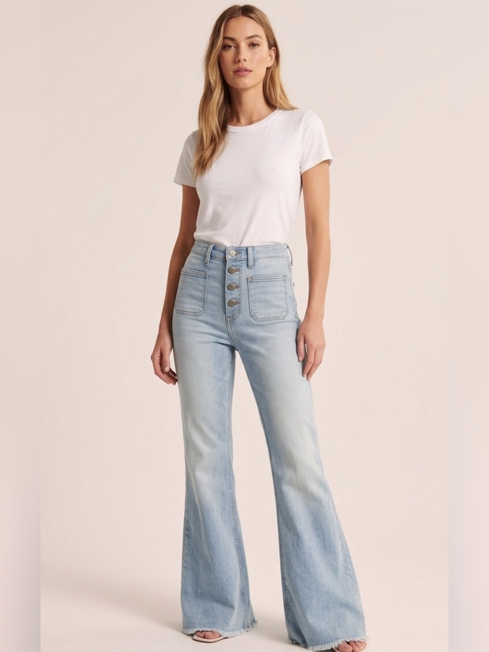 Abercrombie & Fitch Light Blue High-Rise Button-Fly Flare Jeans NWT